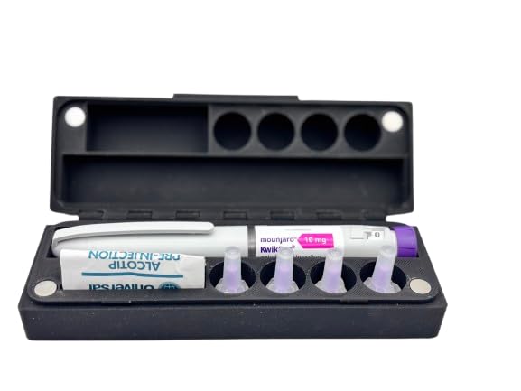 Pen Case Compatible with MounjaroÂ® & WegovyÂ® 0.25mg / 0.5mg Weight Loss GLP-1 Pens â€“ Hard Plastic Storage Box for Travel, Fridge or Home â€“ Holds Pen, Needle Tips & Swabs (Black)